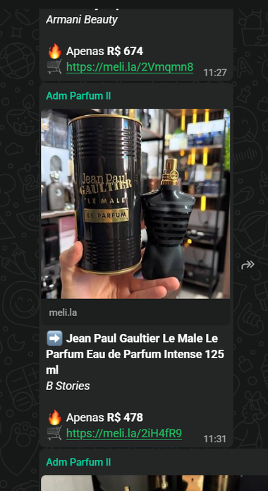 Print do grupo Desconto Parfum mostrando oferta de perfume Jean Paul Gaultier