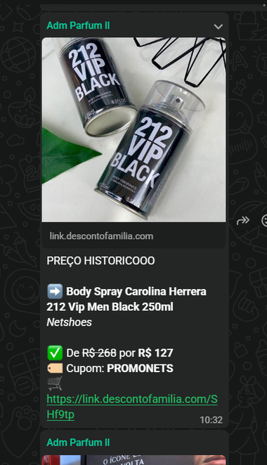 Print do grupo Desconto Parfum mostrando oferta de body spray